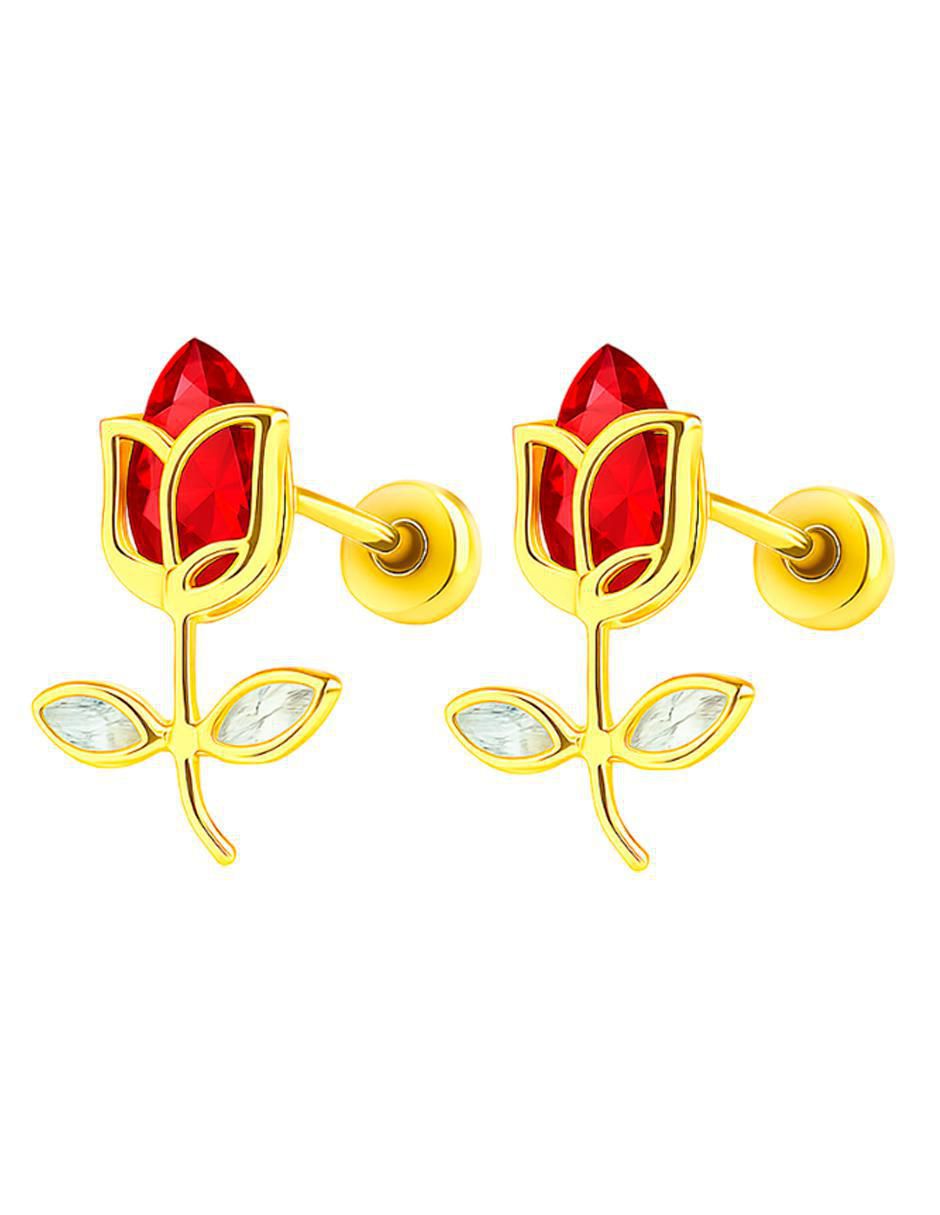 Broqueles de flor de oro 10 K con acabado brillante 5