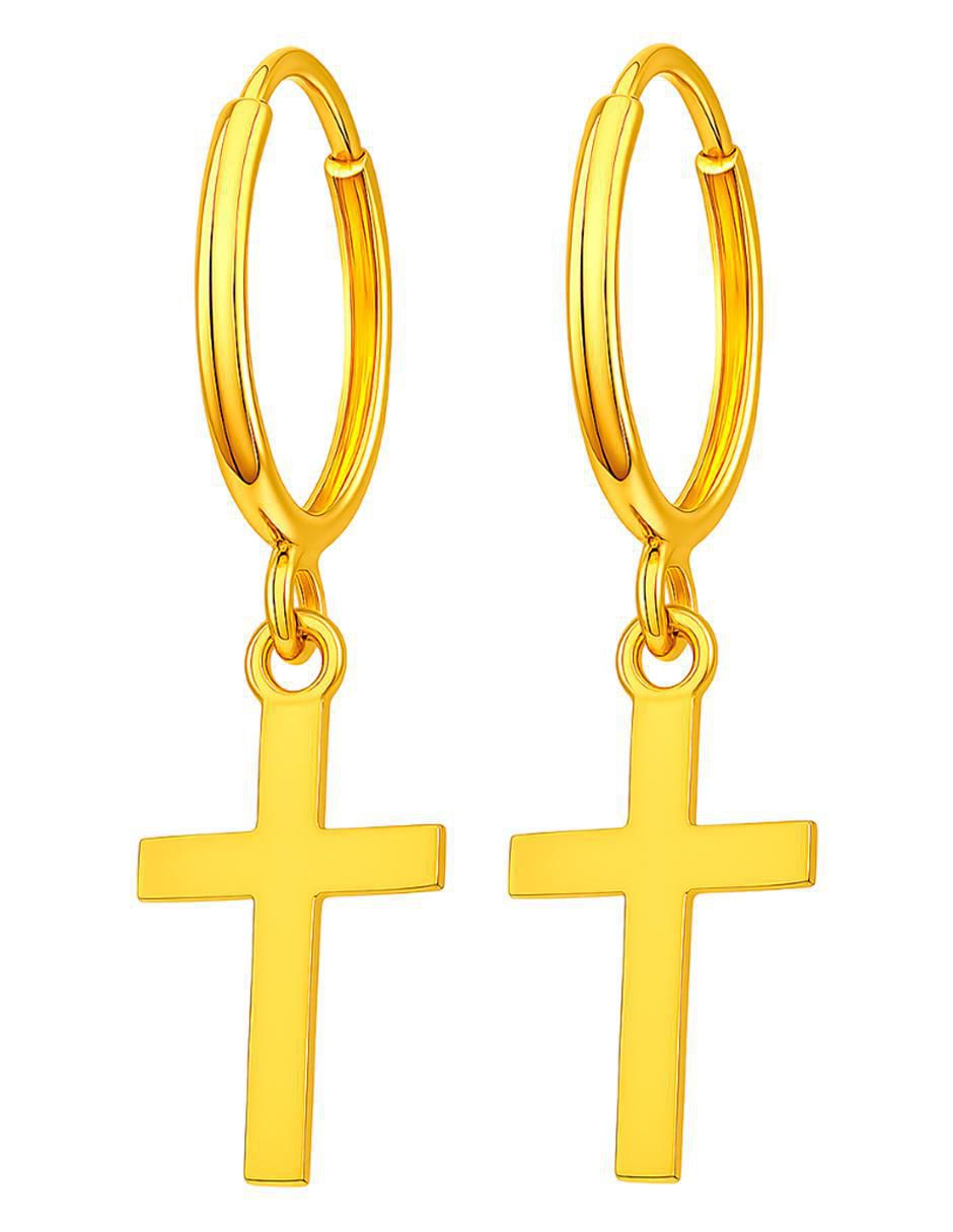 Arracadas de cruz de oro 14 K con acabado pulido