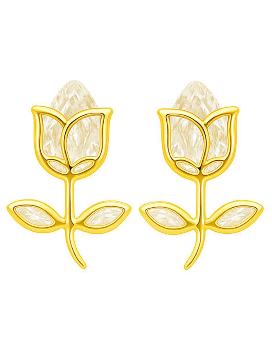 Broqueles de flor de oro 14 K con acabado brillante Broqueles de flor de oro 14 K con acabado brillante