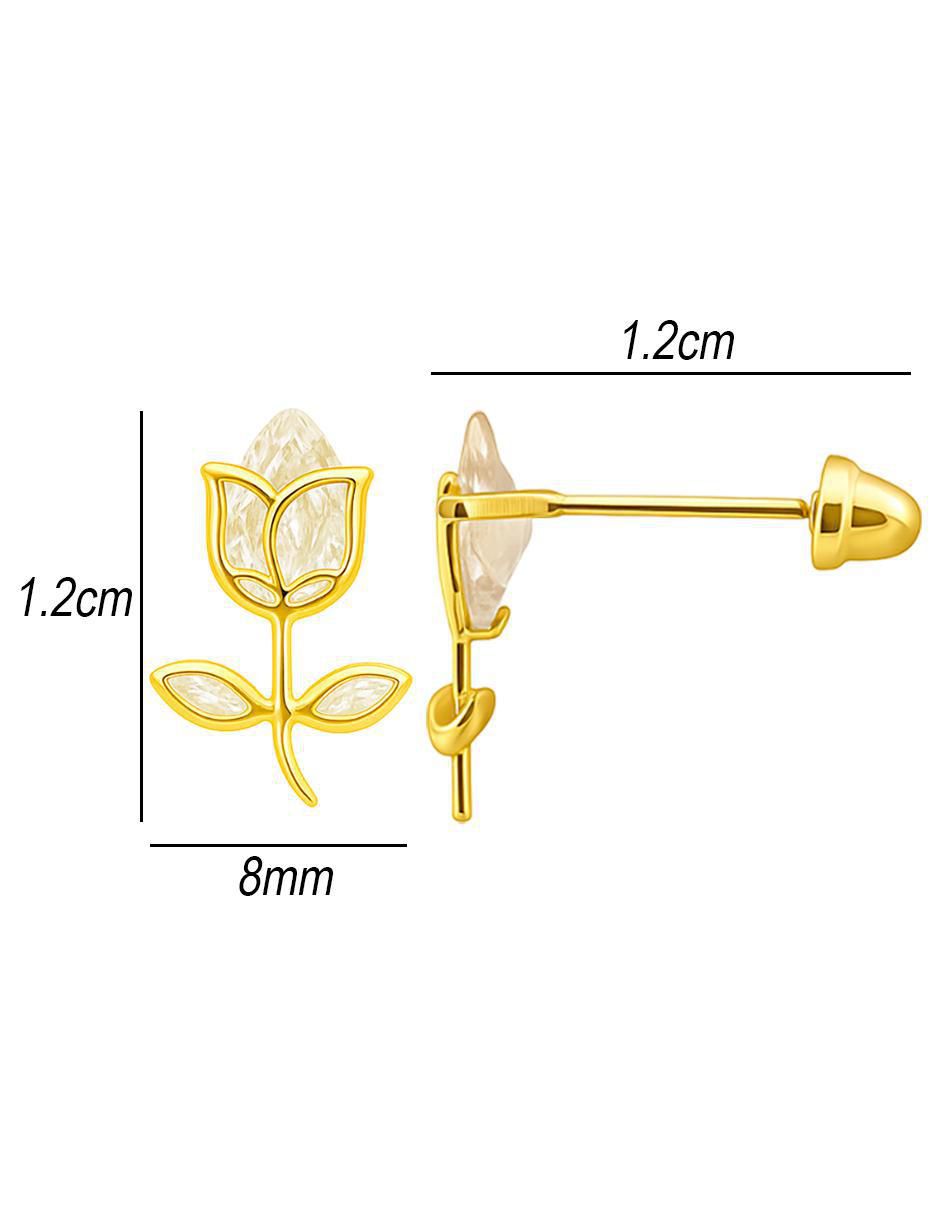 Broqueles de flor de oro 14 K con acabado brillante 6