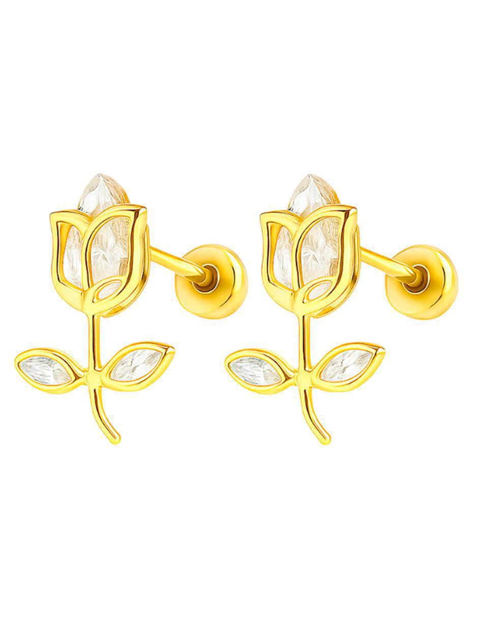 Broqueles de flor de oro 14 K con acabado brillante 5