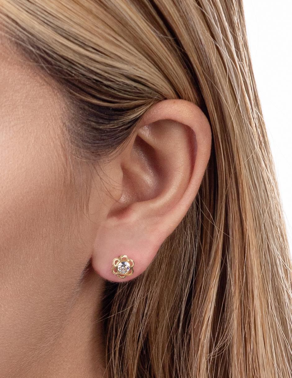 Broqueles de flor de oro 14 K con acabado brillante 2
