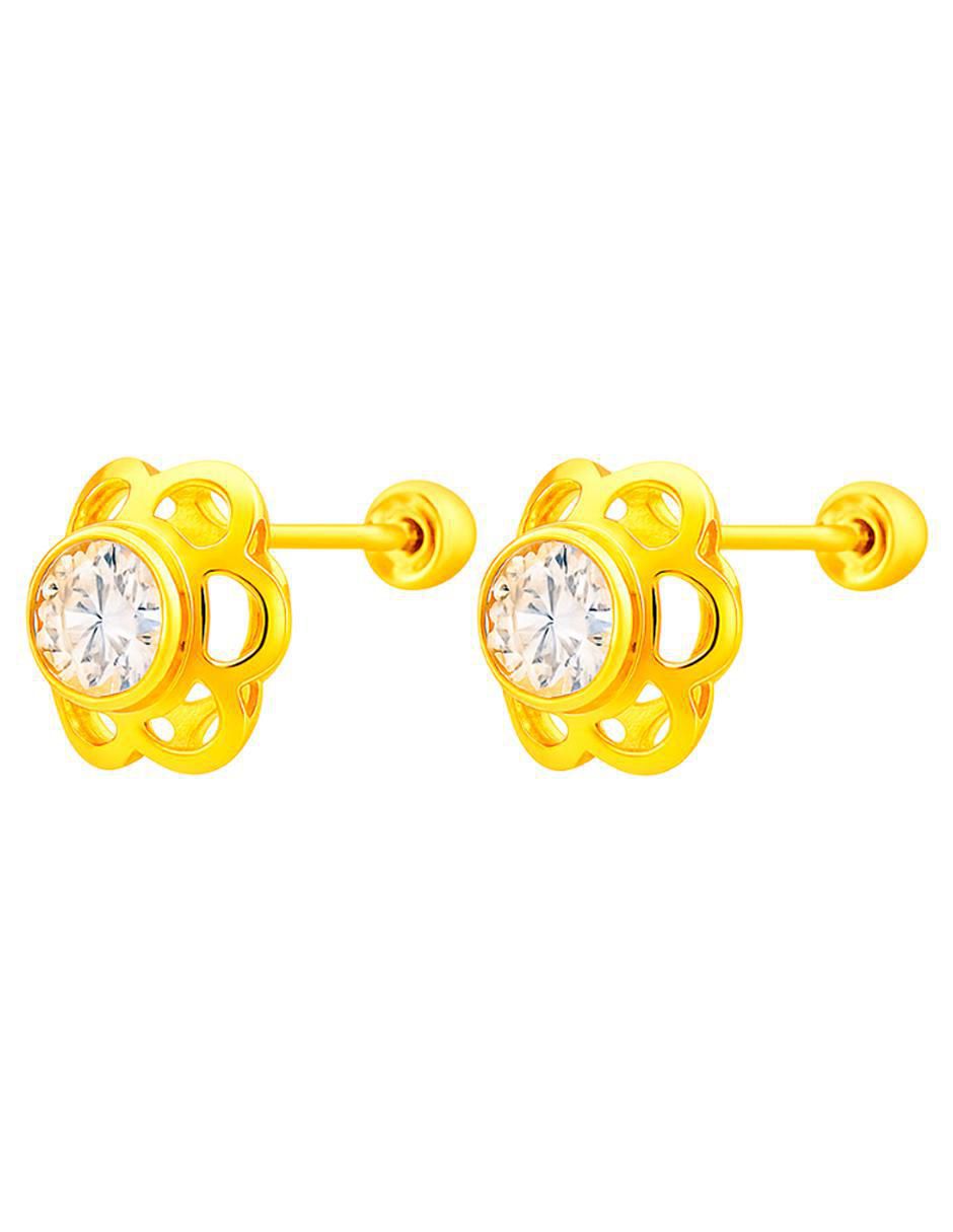 Broqueles de flor de oro 14 K con acabado brillante 5