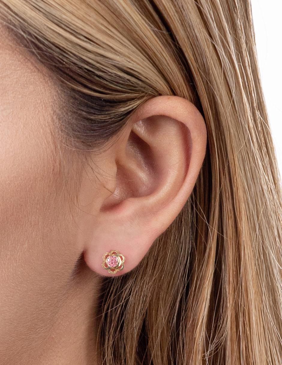 Broqueles de flor de oro 14 K con acabado brillante 2