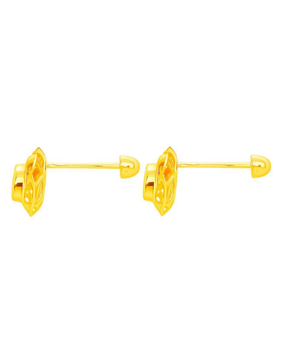 Broqueles de flor de oro 14 K con acabado brillante 4