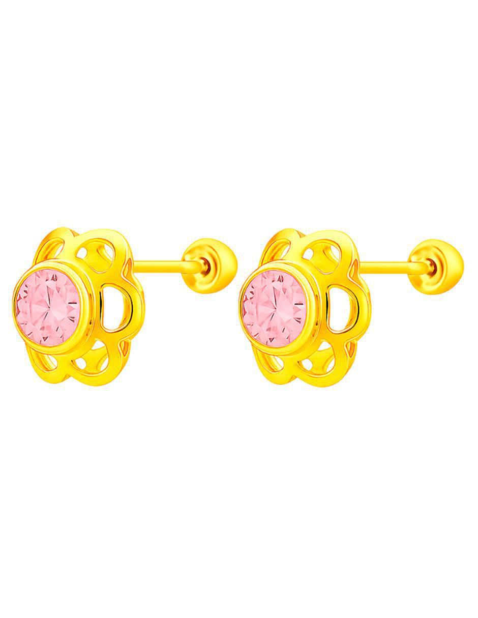 Broqueles de flor de oro 14 K con acabado brillante 5