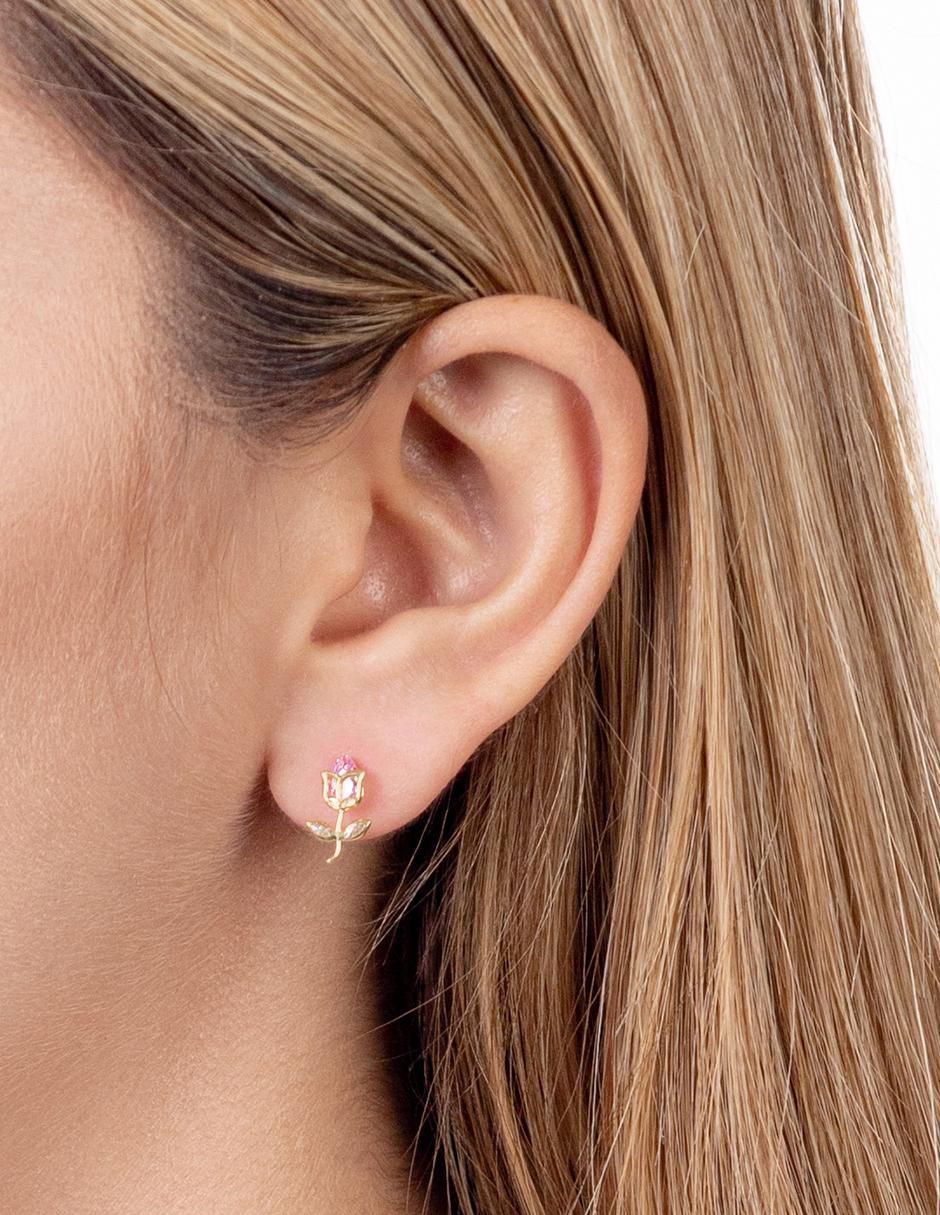 Broqueles de flor de oro 14 K con acabado pulido 2