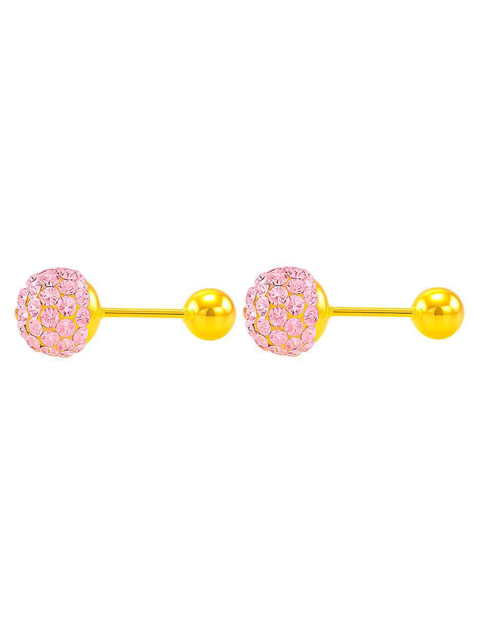Broqueles redondos de oro 14 K con acabado brillante cristal 4