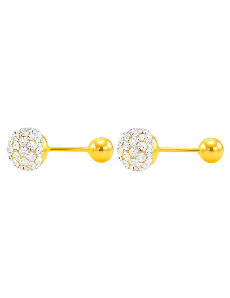 Broqueles redondos de oro 14 K con acabado brillante cristal 4