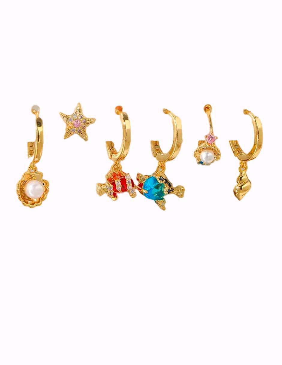 Set de aretes Nemo de oro laminado 9 k con acabado pulido