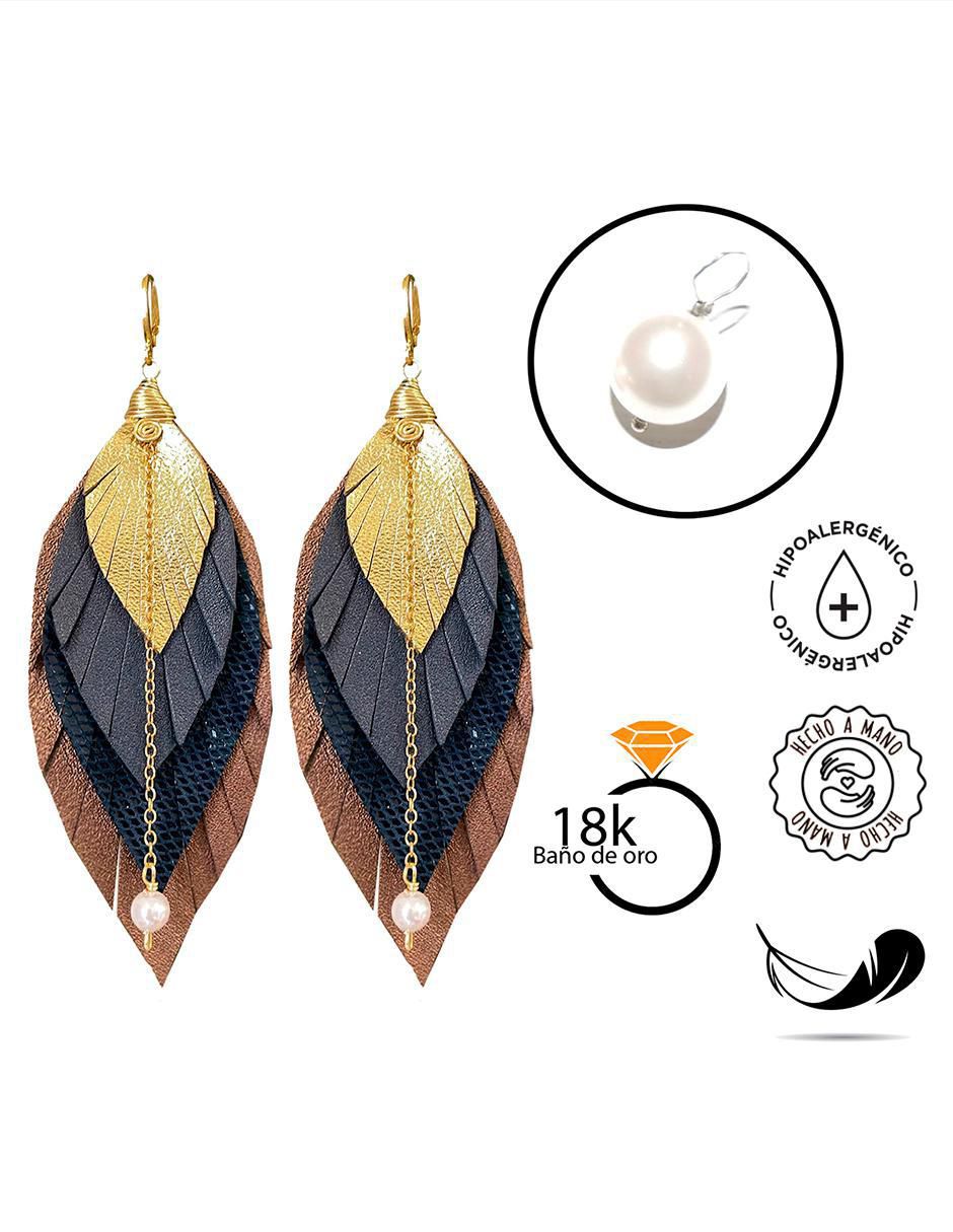 Aretes de piel 18 K con acabado baño de oro 2