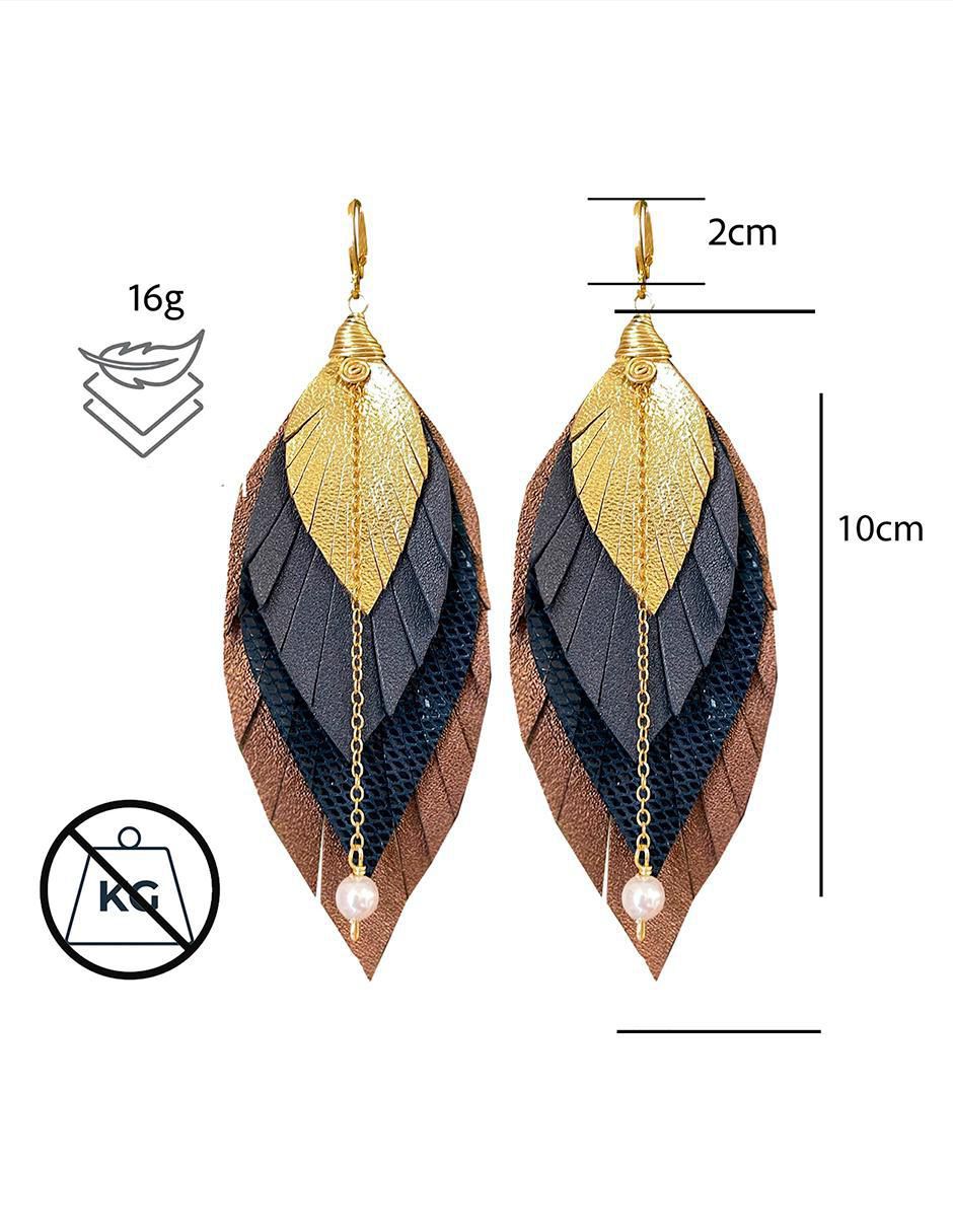 Aretes de piel 18 K con acabado baño de oro 5