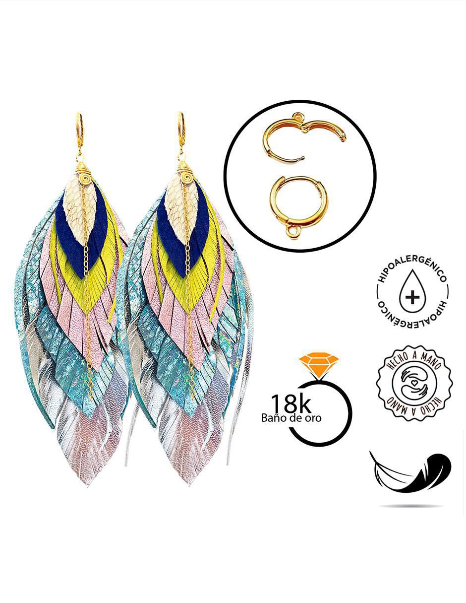 Aretes de piel 18 K con acabado baño de oro 3