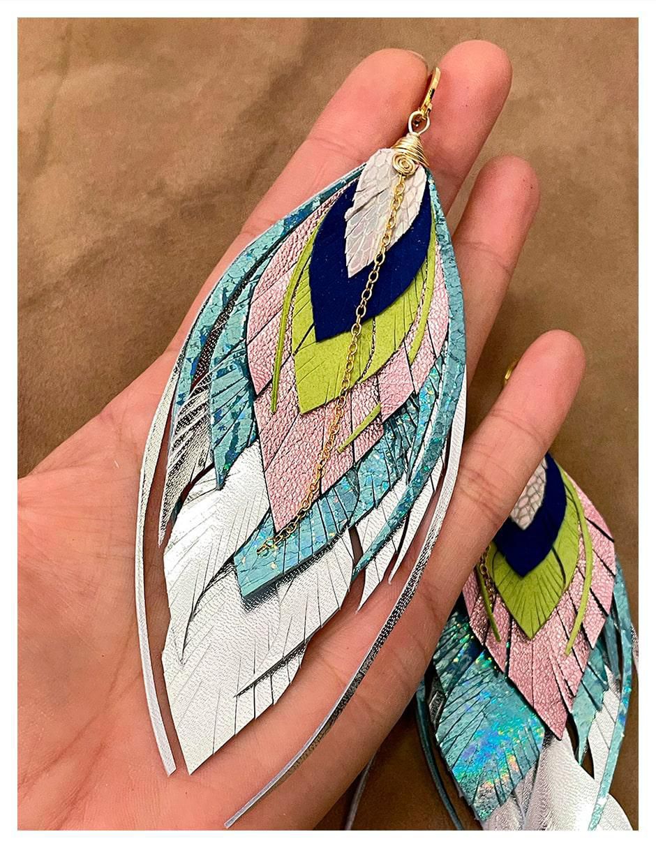 Aretes de piel 18 K con acabado baño de oro 4