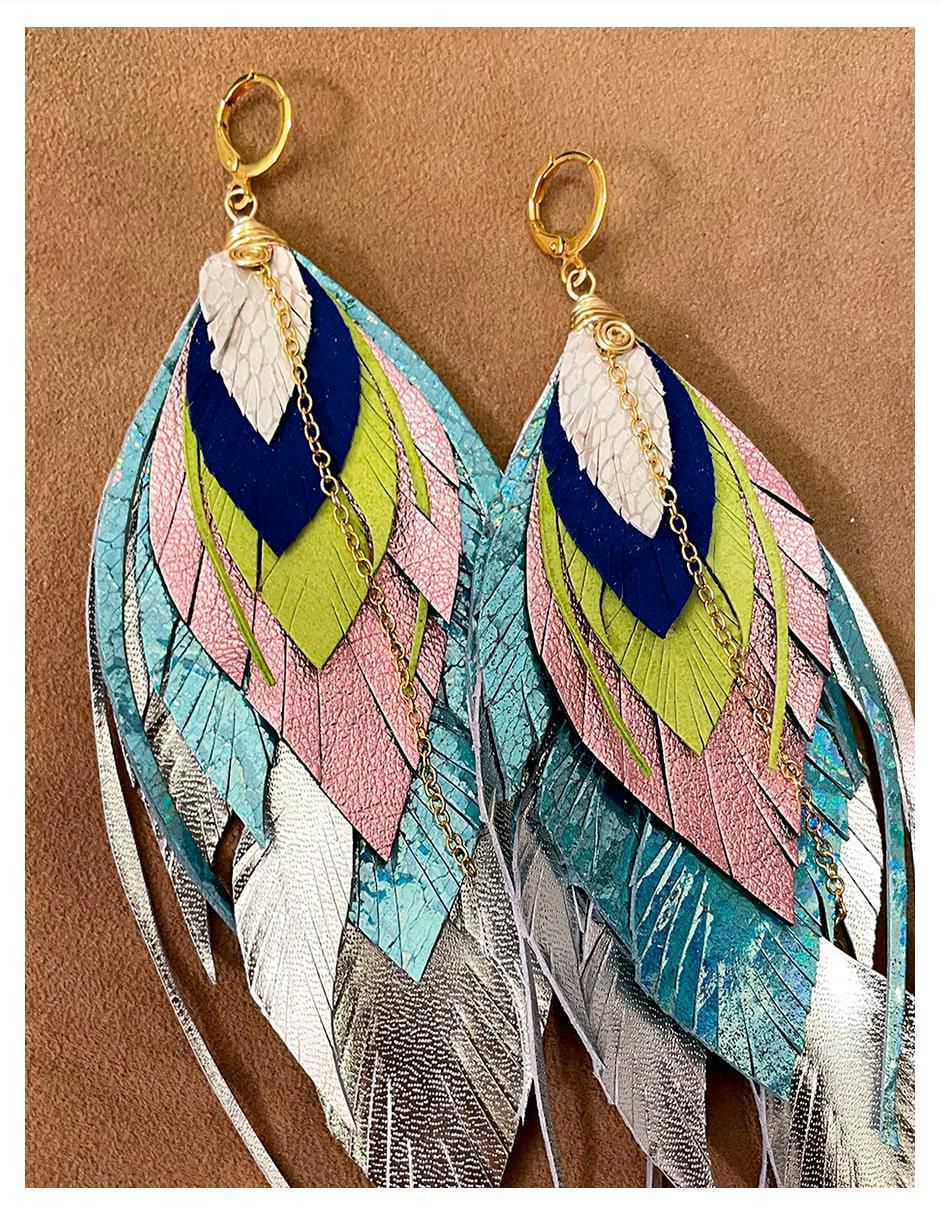 Aretes de piel 18 K con acabado baño de oro 5