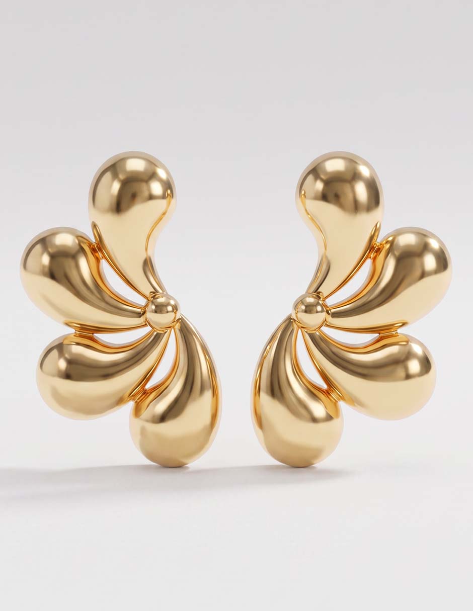 Aretes largos de flor con acabado brillante 1