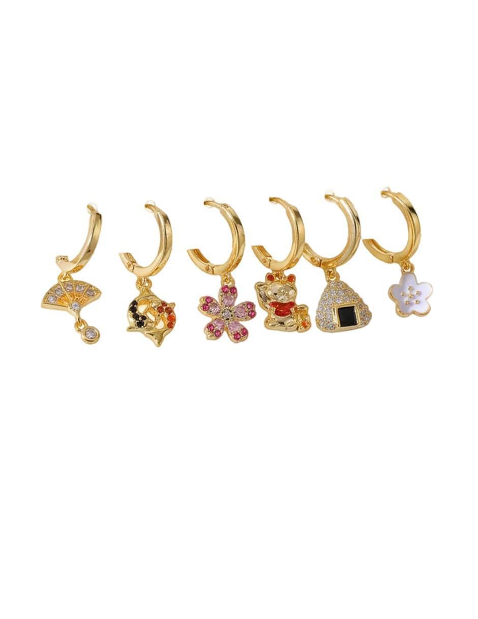 Set de aretes de flor de oro laminado 10 K con acabado pulido Set de aretes de flor de oro laminado 10 K con acabado pulido