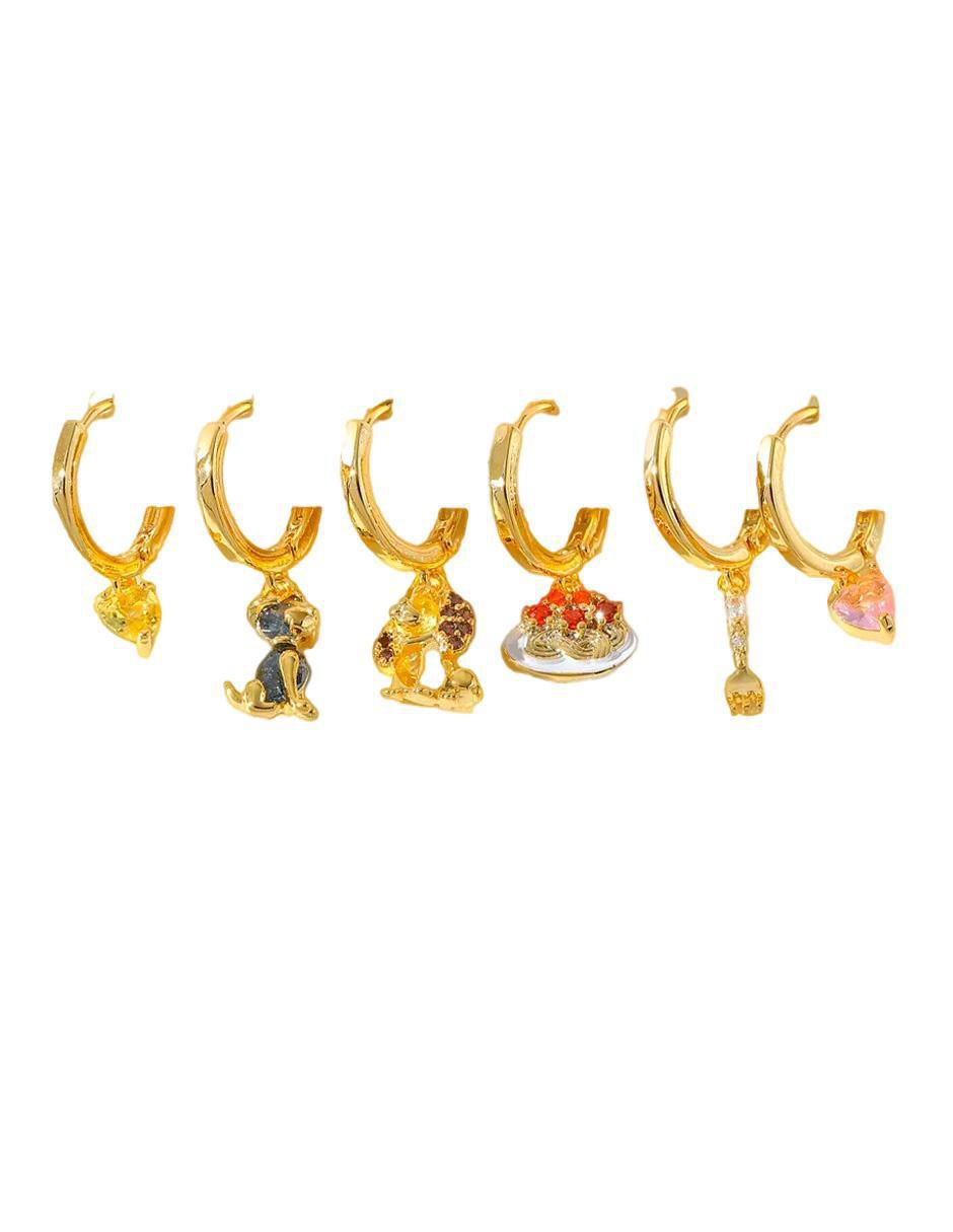 Set de aretes La dama y el vagabundo de oro laminado 10 K con acabado pulido