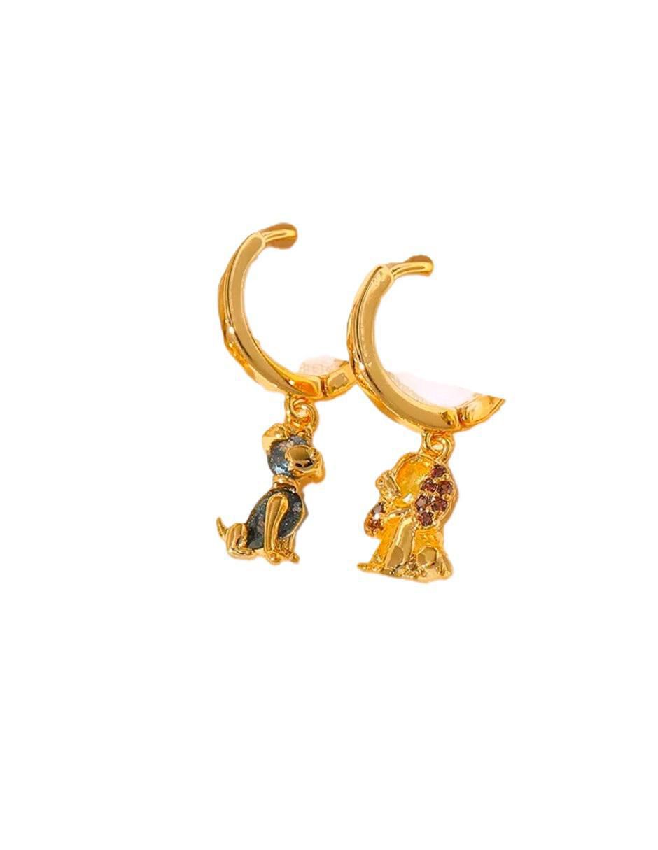 Set de aretes La dama y el vagabundo de oro laminado 10 K con acabado pulido 2