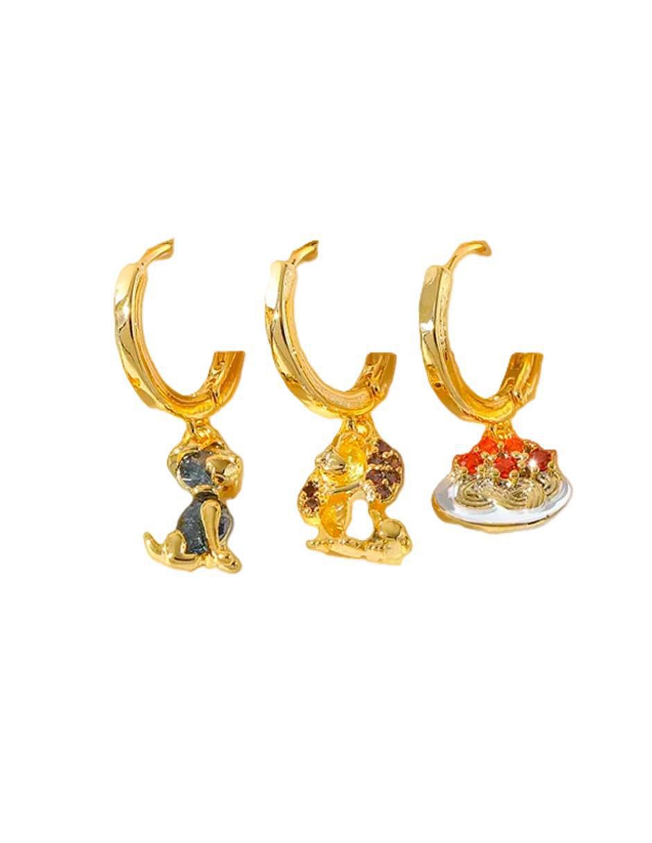 Set de aretes La dama y el vagabundo de oro laminado 10 K con acabado pulido 3