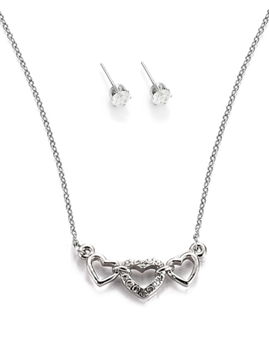 Aretes y collar de corazón cristal