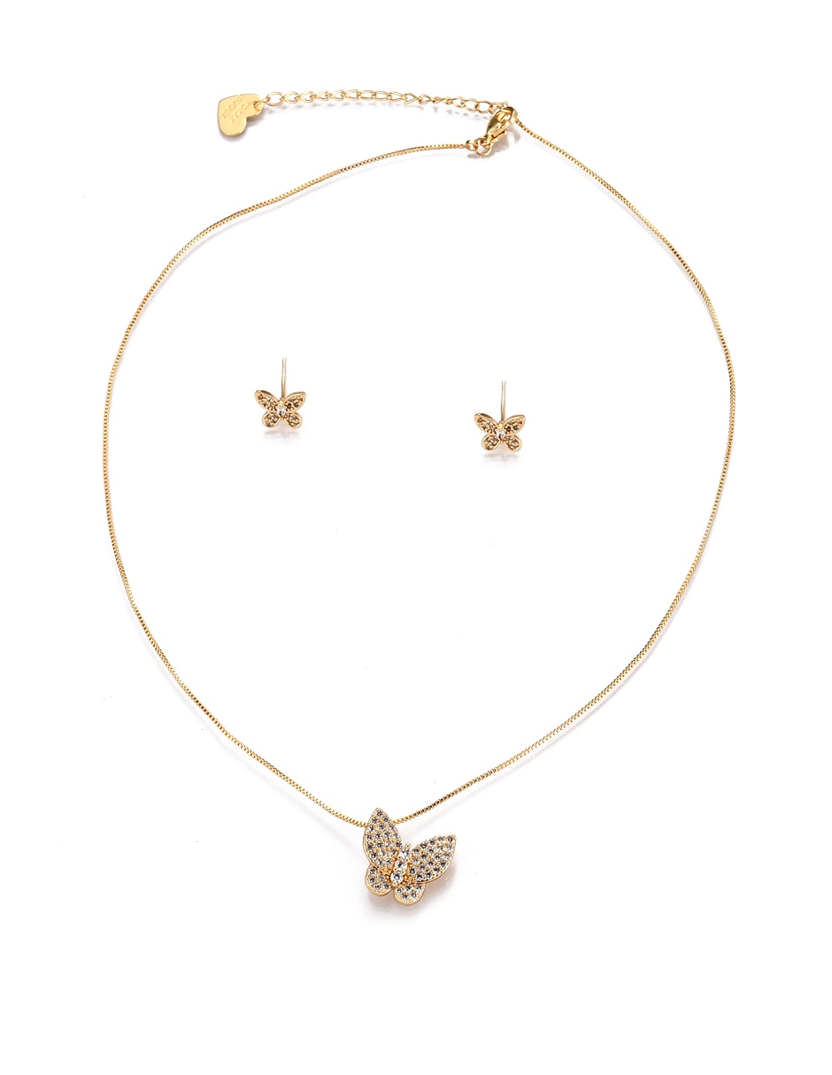 Aretes y collar de mariposa zirconia 5