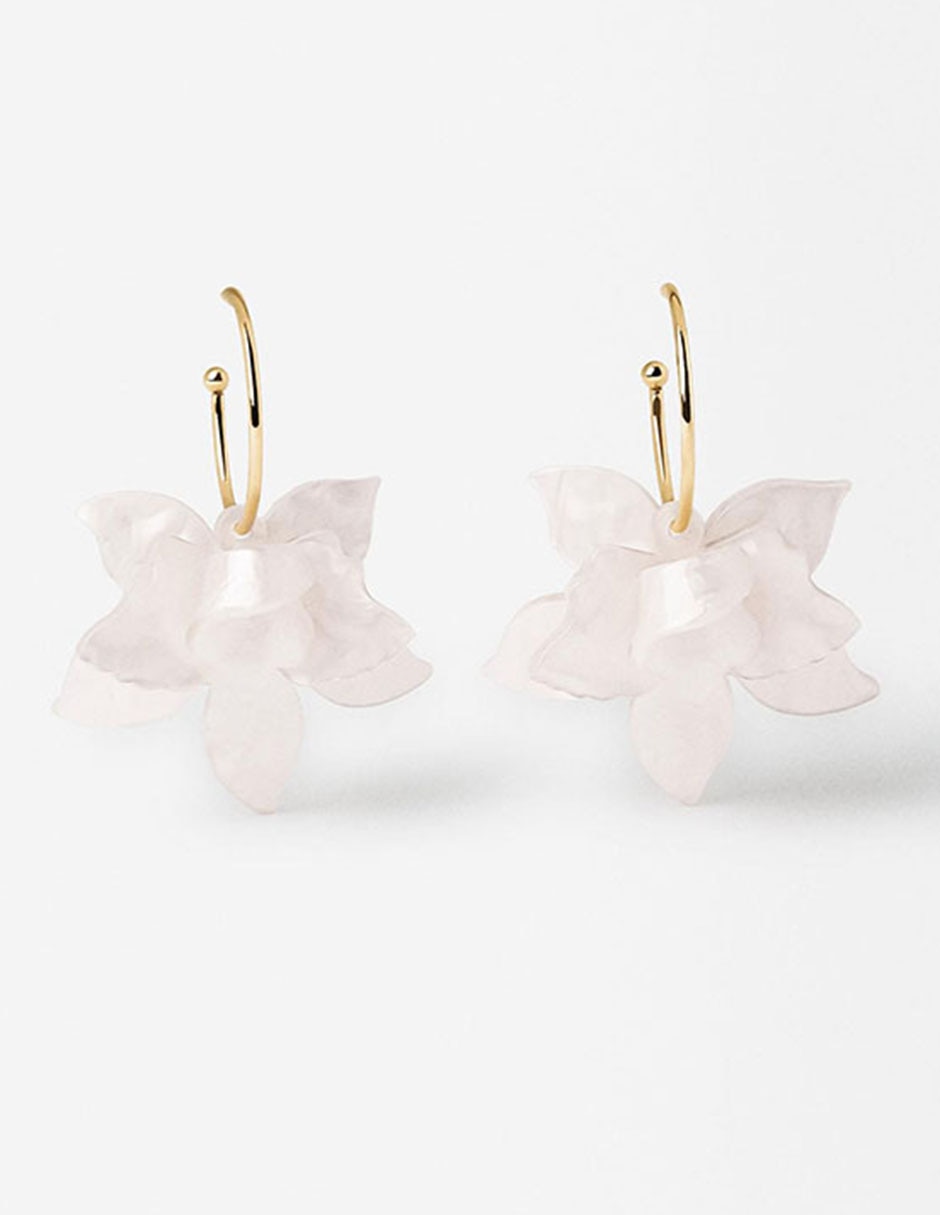 Aretes de aro flor Trend con acabado brillante