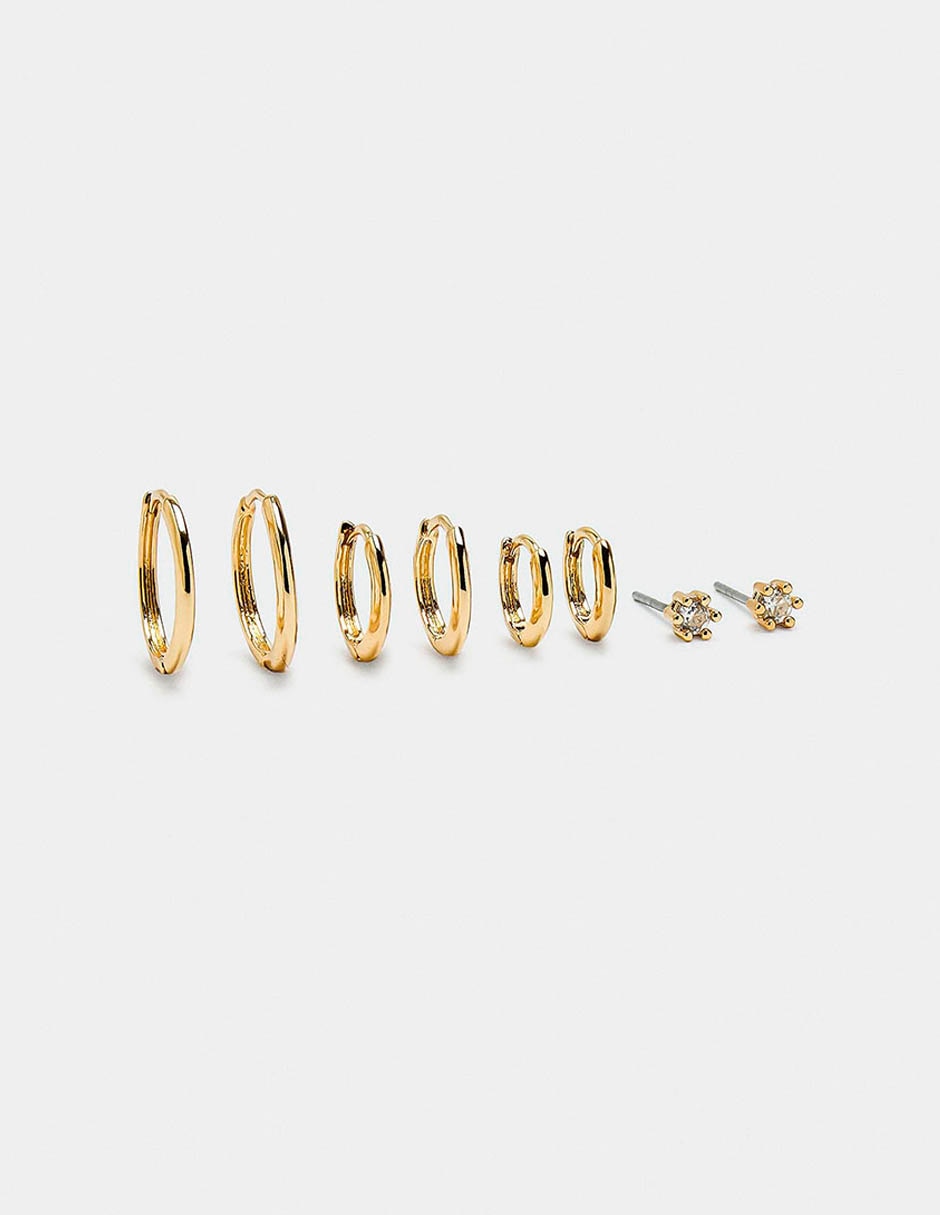 Set de aretes Golden Delicates con acabado liso