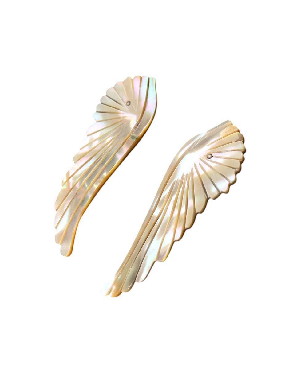 Aretes largos de alas angel mirlo blanco con acabado brillante concha de abulón
