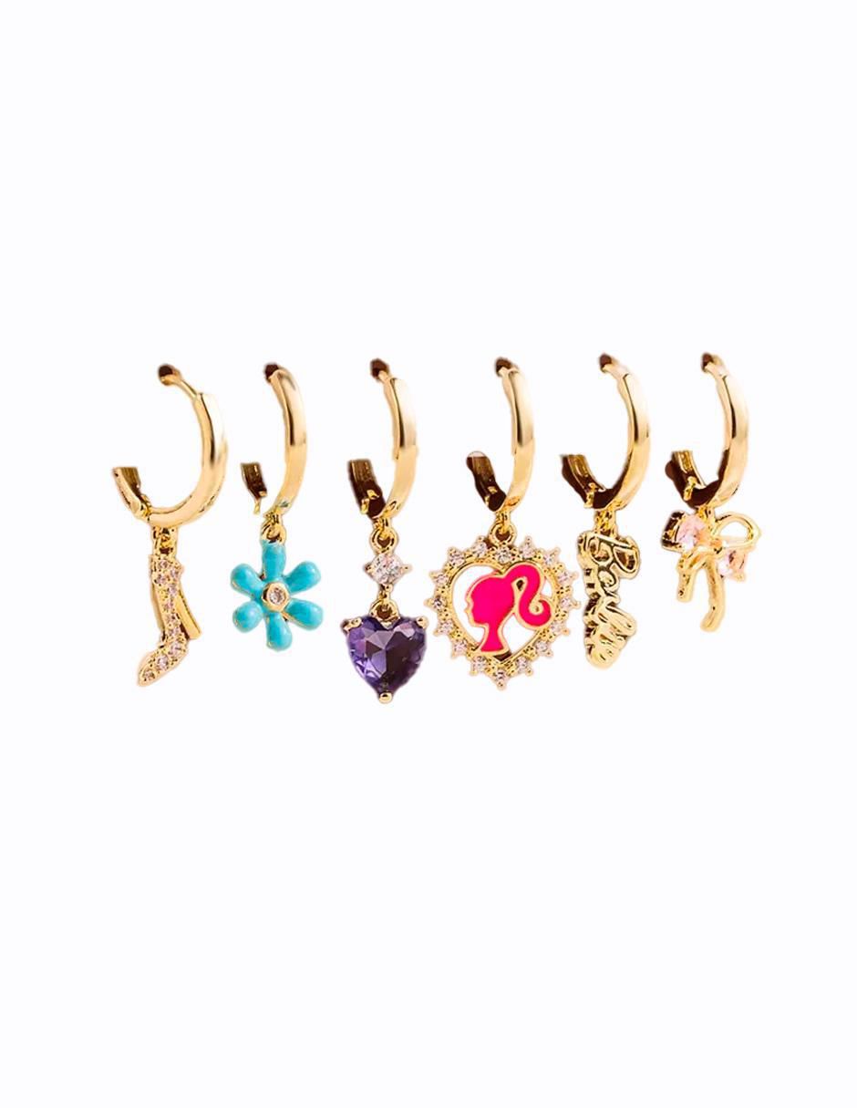 Set de aretes Barbie de oro laminado 9 k con acabado brillante Set de aretes Barbie de oro laminado 9 k con acabado brillante