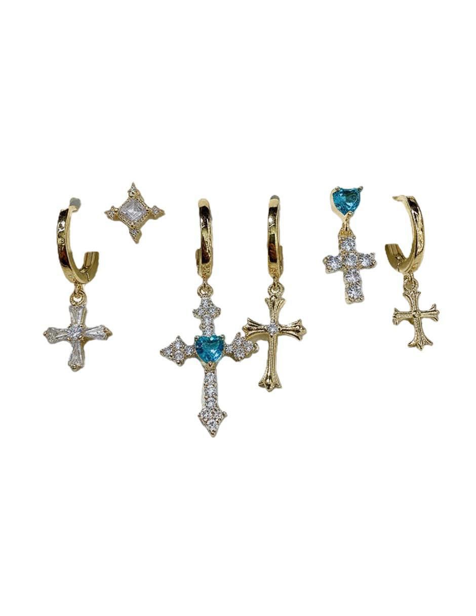 Set de aretes de cruz de oro laminado 10 K con acabado brillante Set de aretes de cruz de oro laminado 10 K con acabado brillante