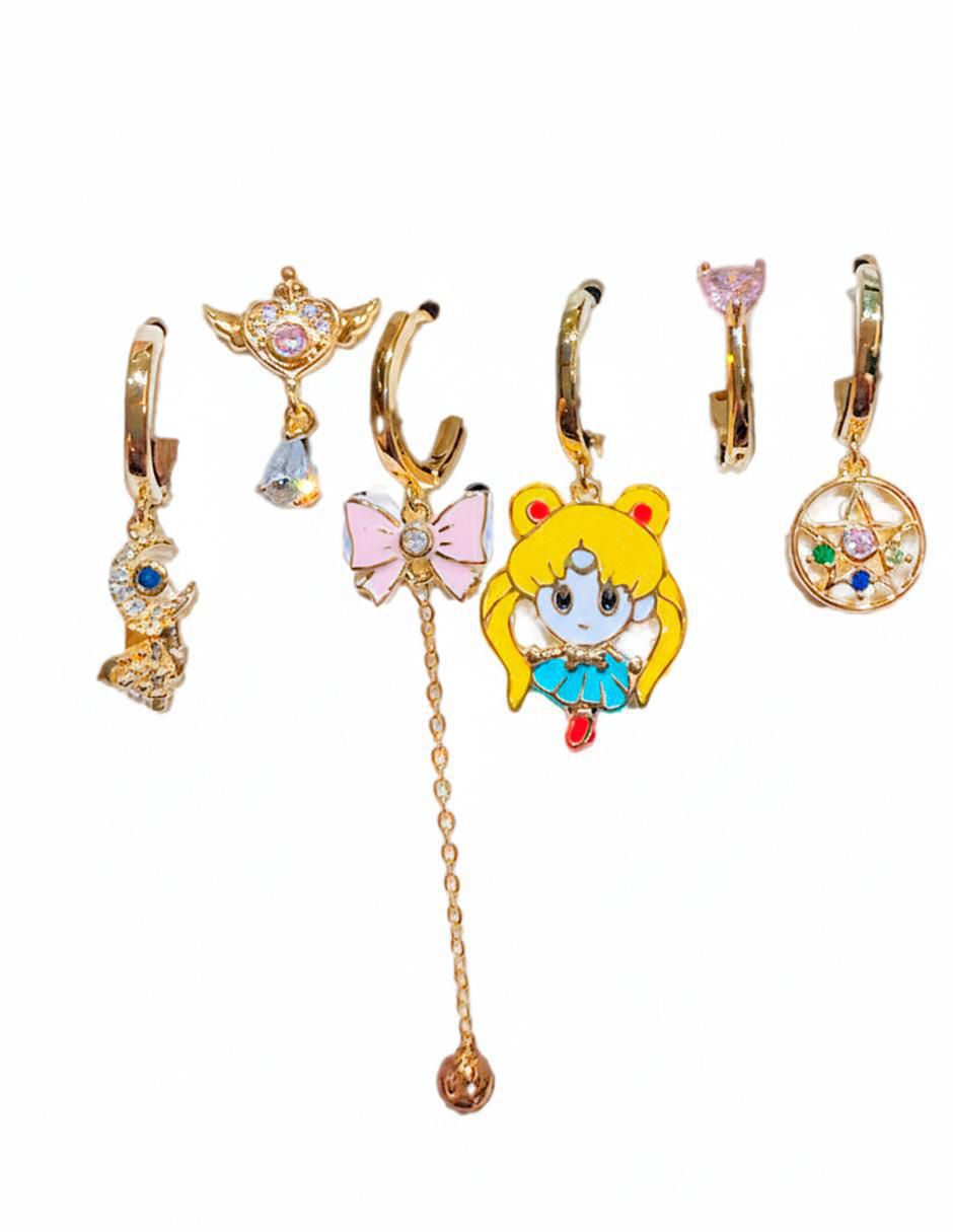 Set de aretes Sailor Moon Anime de oro laminado 10 K Set de aretes Sailor Moon Anime de oro laminado 10 K