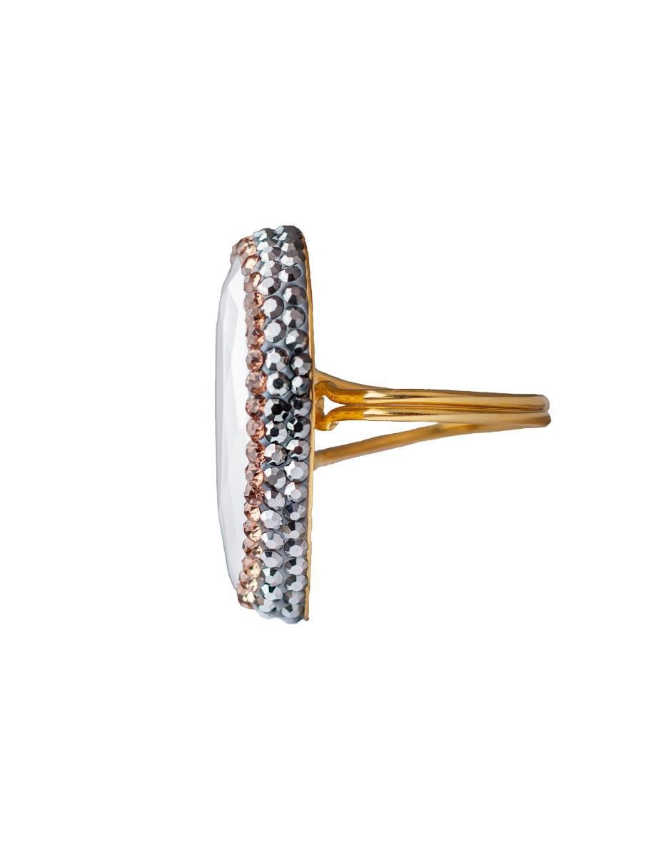 Anillo de gota Queen Farah de plata P 925 ojo de gato con acabado baño de oro