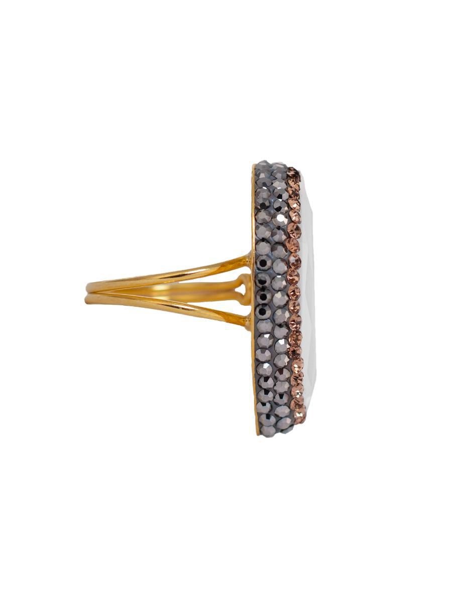 Anillo de gota Queen Farah de plata P 925 ojo de gato con acabado baño de oro