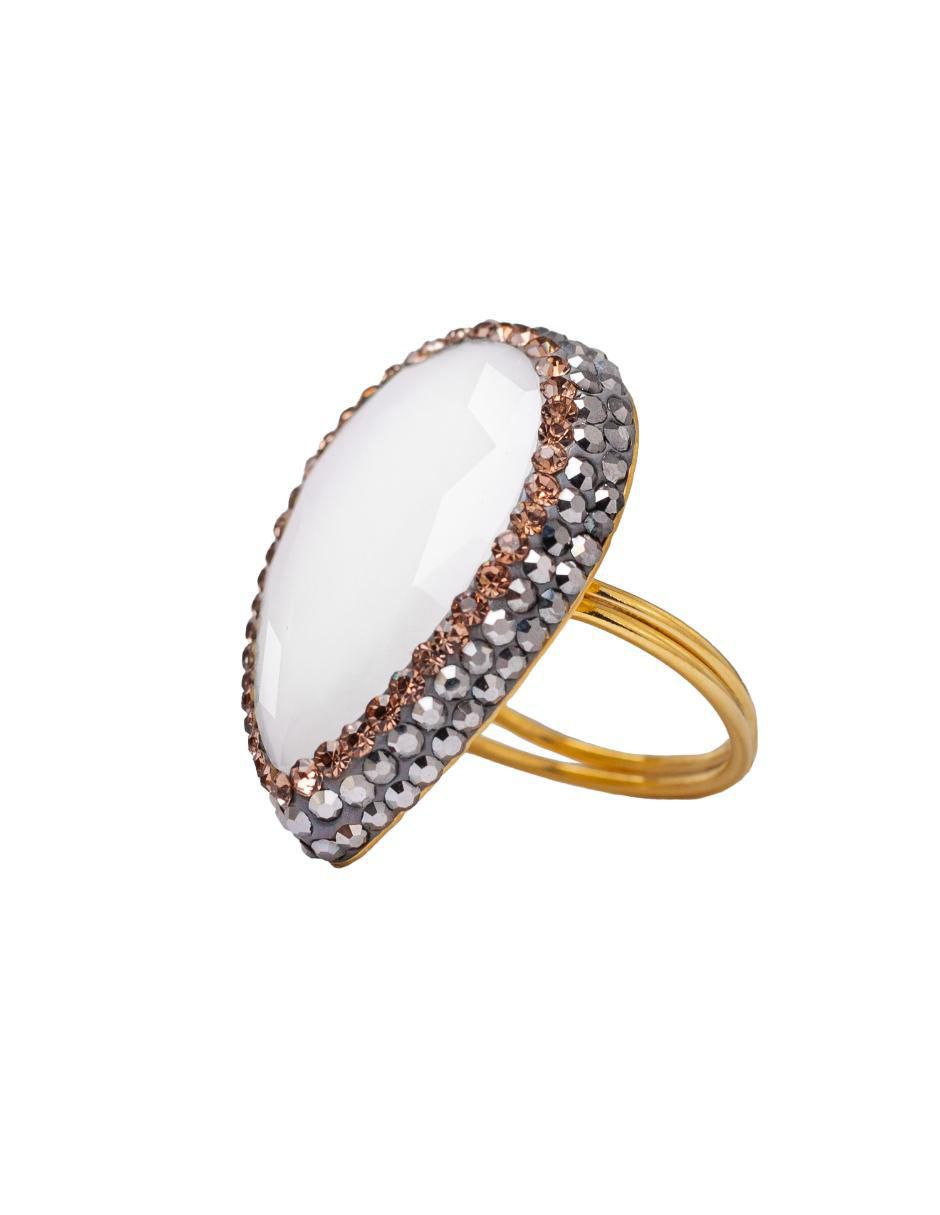 Anillo de gota Queen Farah de plata P 925 ojo de gato con acabado baño de oro