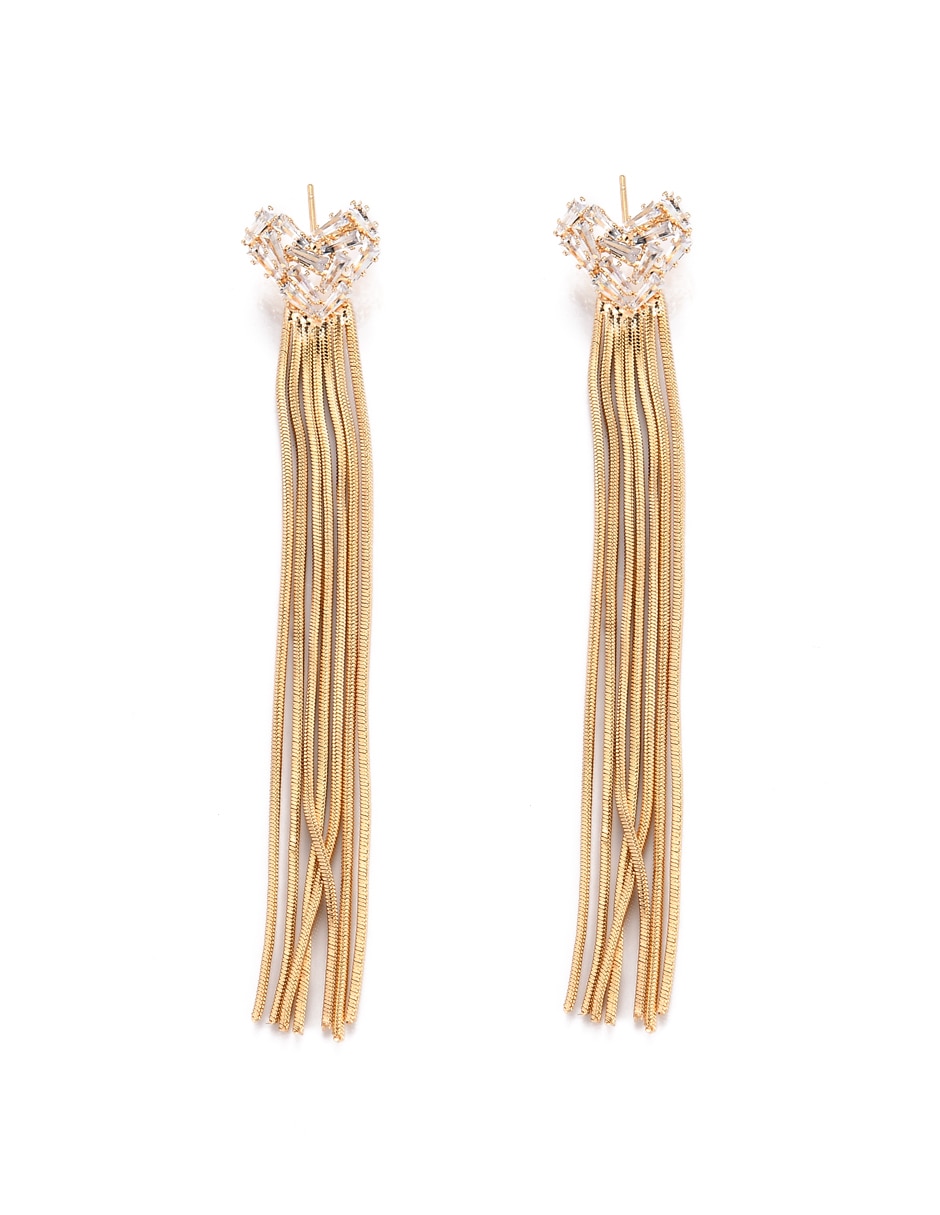 Aretes largos de corazón con acabado brillante cristal