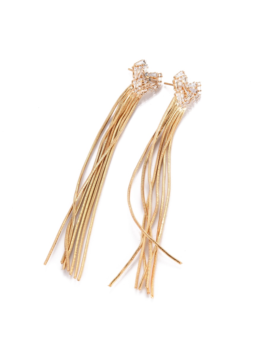 Aretes largos de corazón con acabado brillante cristal 3