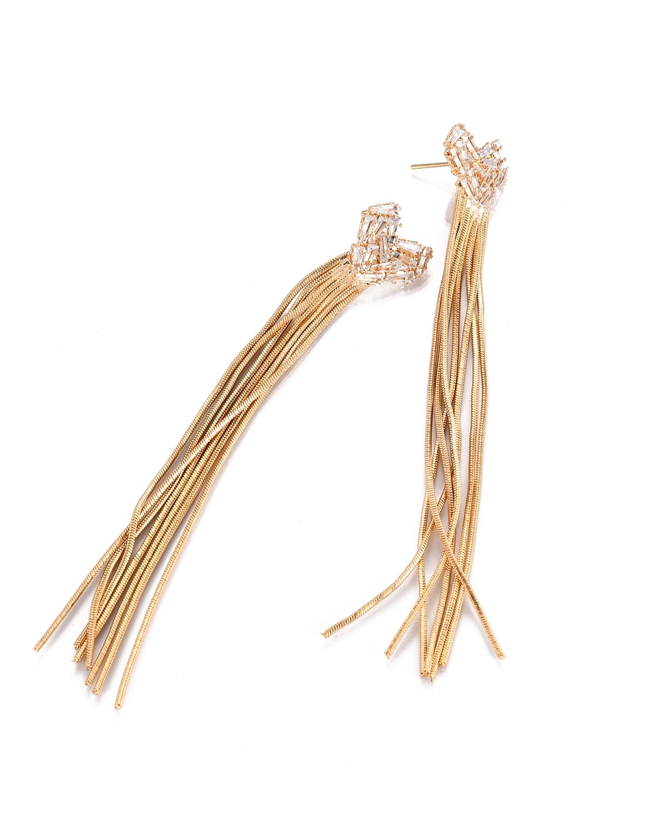 Aretes largos de corazón con acabado brillante cristal 2