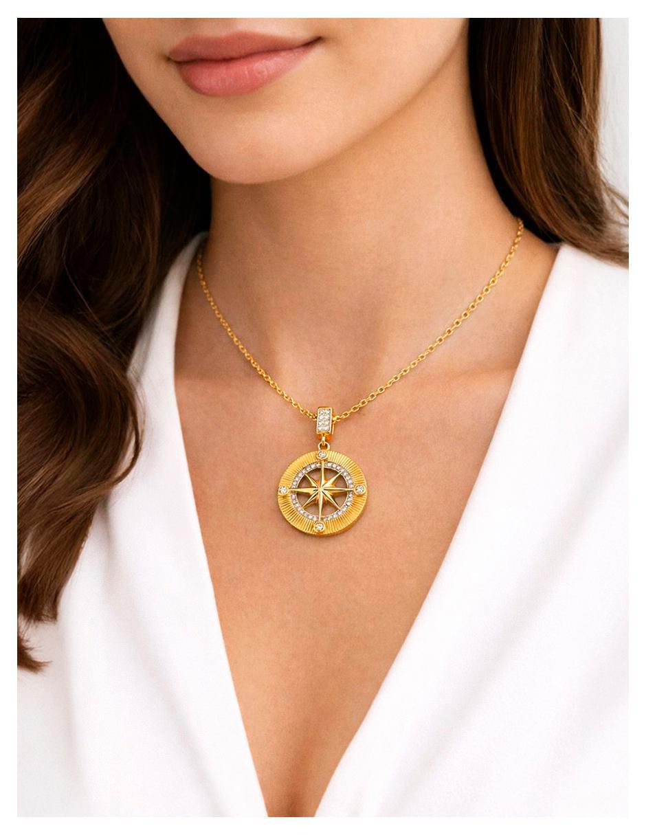 Collar rosa de los vientos de oro laminado 18 K 6