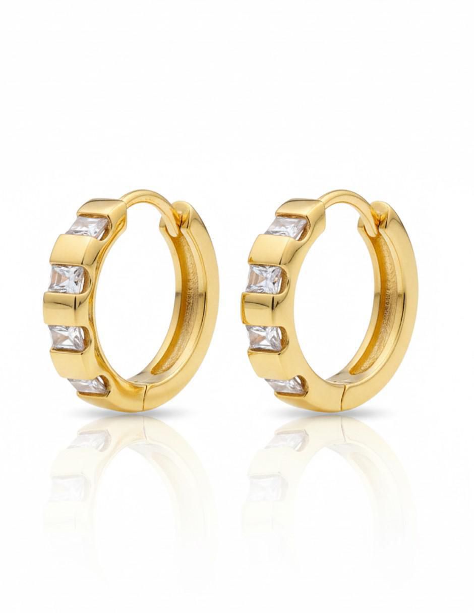 Aretes huggies de oro laminado 14 K con acabado brillante zirconia 1
