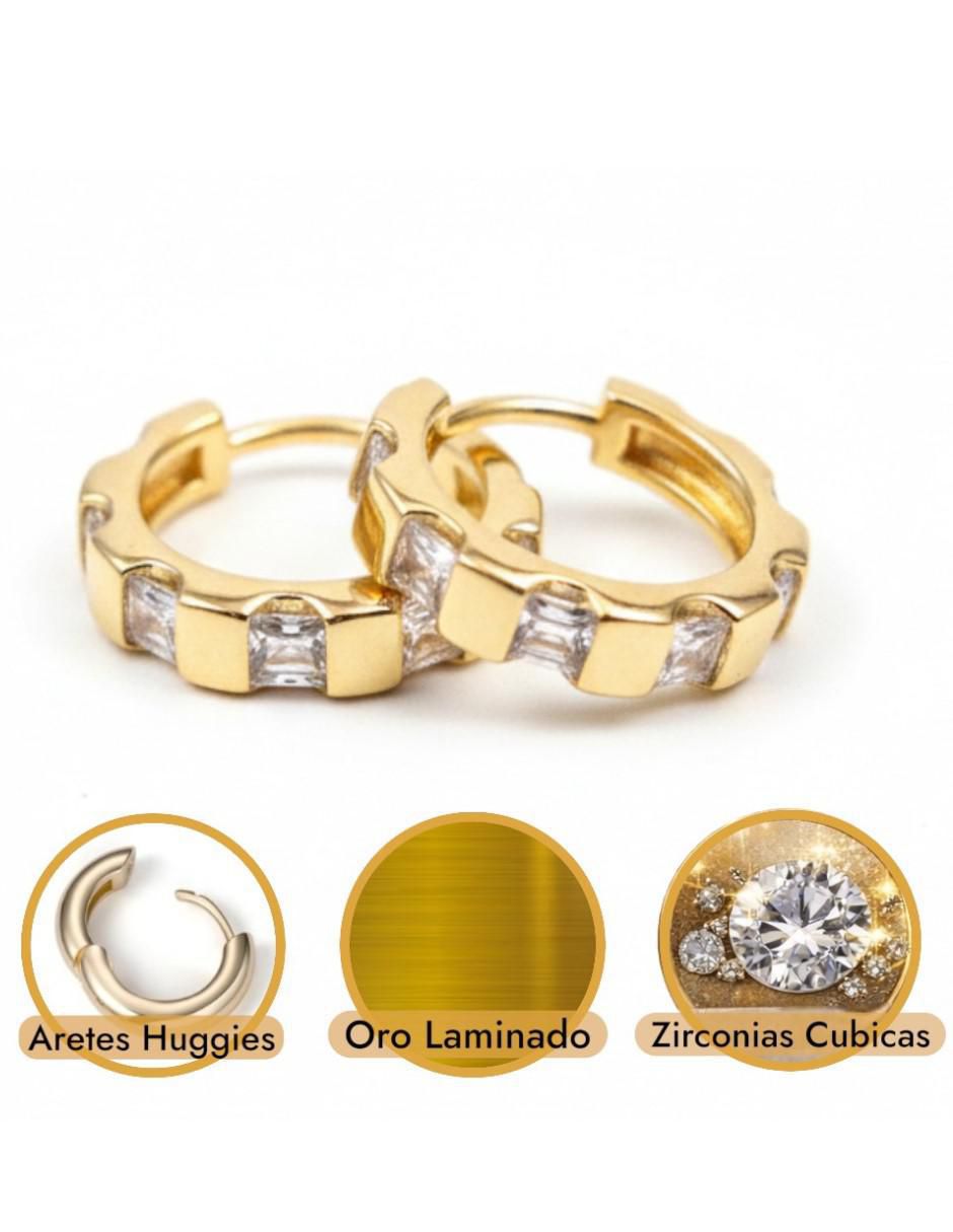 Aretes huggies de oro laminado 14 K con acabado brillante zirconia 2