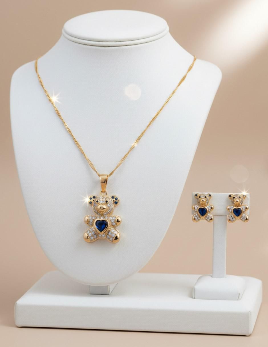 Aretes y collar de oso de oro laminado 18 K zirconia 3