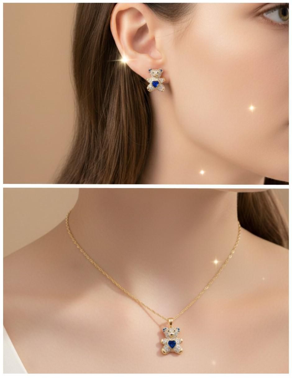 Aretes y collar de oso de oro laminado 18 K zirconia 5