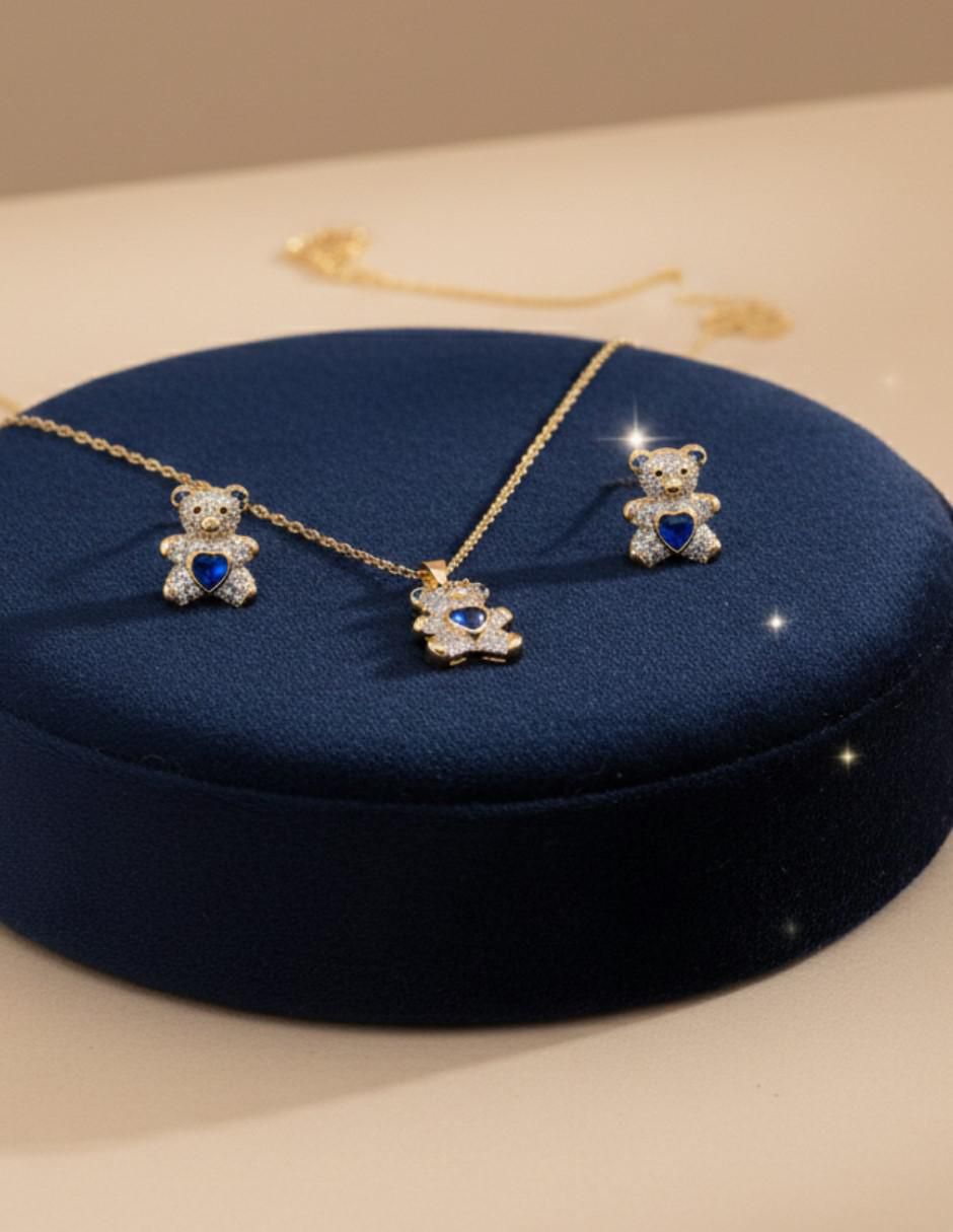 Aretes y collar de oso de oro laminado 18 K zirconia 6