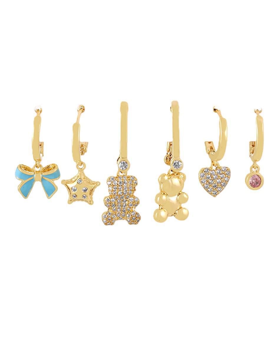 Set de aretes de oro laminado 10 K con acabado brillante