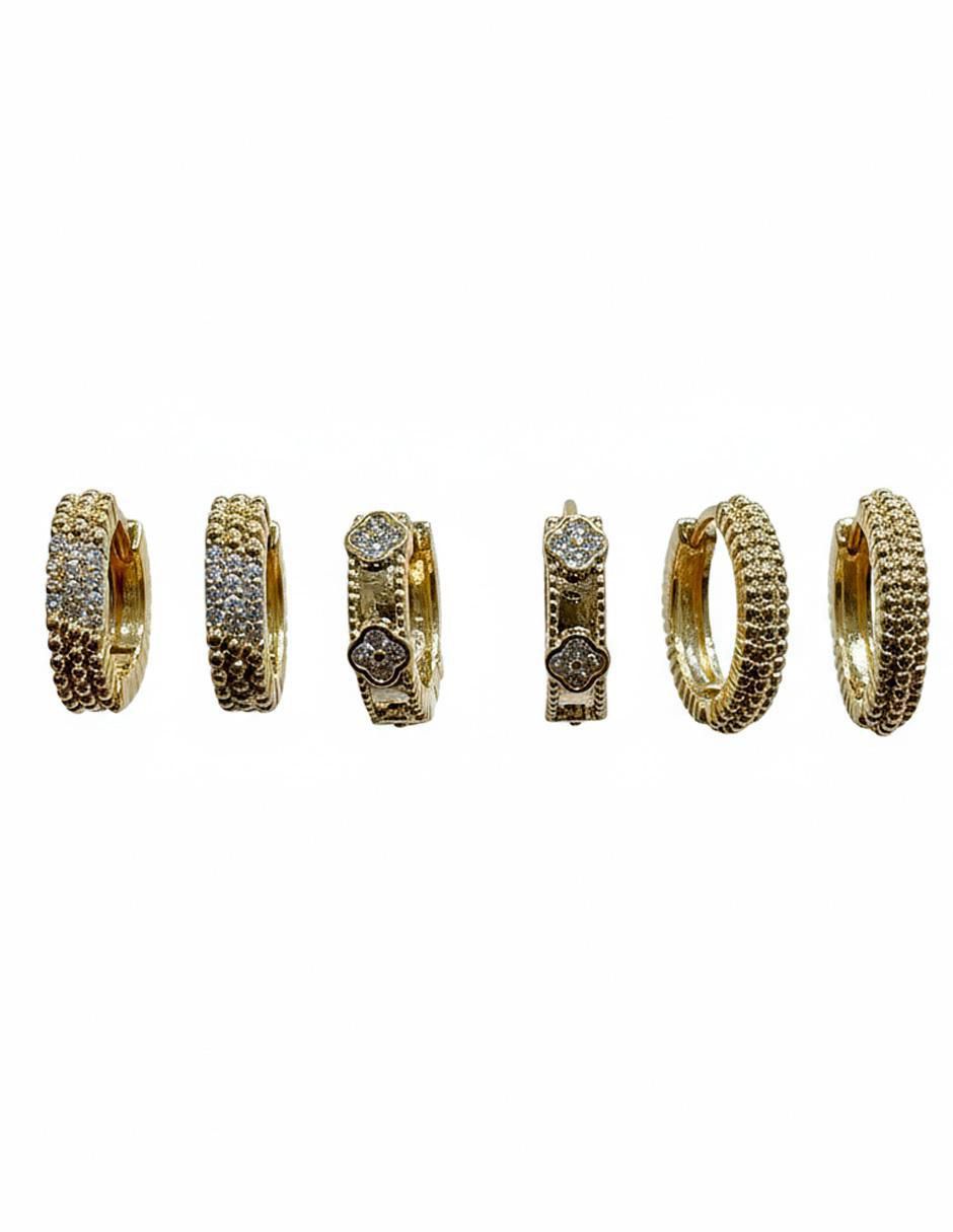 Set de aretes de oro laminado 10 K con acabado brillante