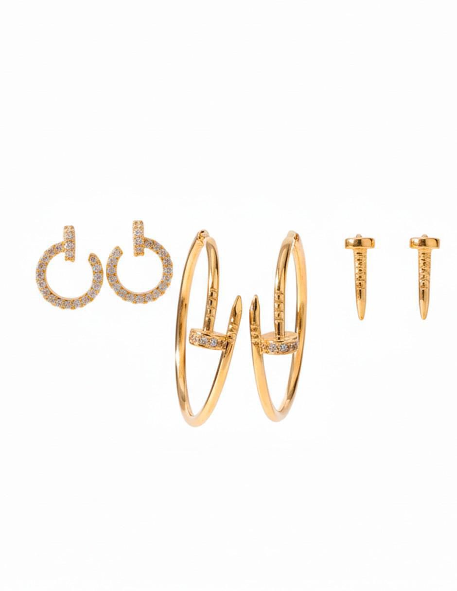 Set de aretes circulares de oro laminado 10 K con acabado brillante Set de aretes circulares de oro laminado 10 K con acabado brillante