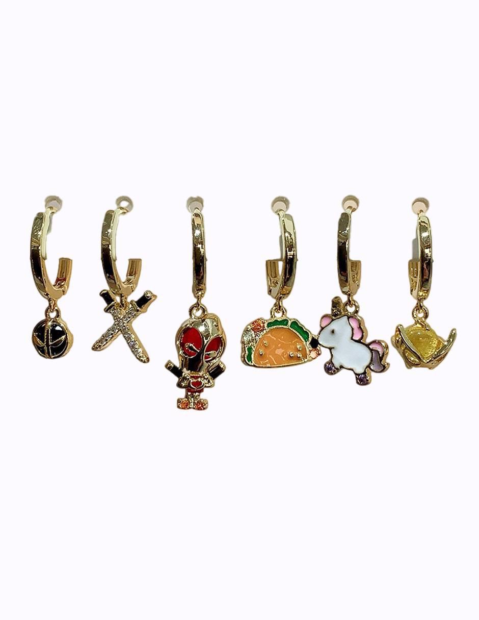 Set de aretes de cruz Deadpool de oro laminado 10 K con acabado brillante