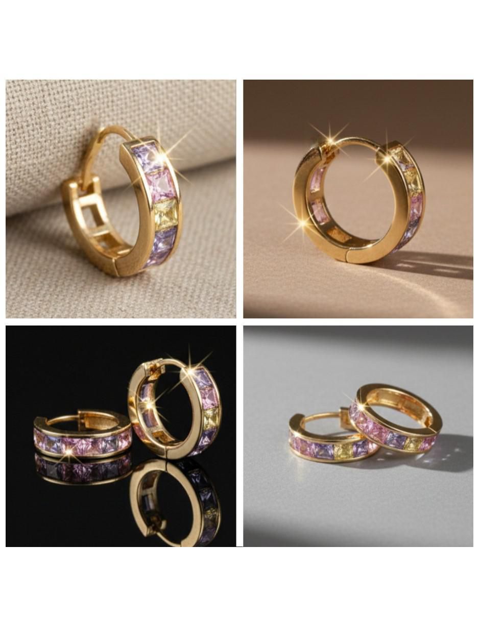 Huggies de oro laminado 14 k con acabado chapa de oro zirconia cúbica