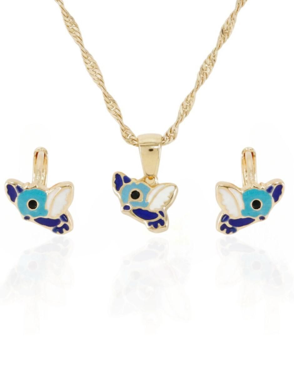 Aretes y collar de pájaro de oro laminado 14 k